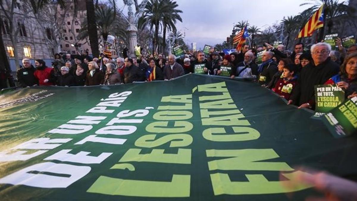 Manifestación a favor de la escuela en catalán, en febrero del 2014.