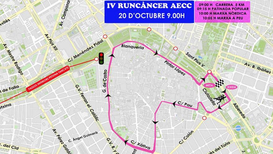 Recorrido, cortes de tráfico y programa de València Contra el Cáncer