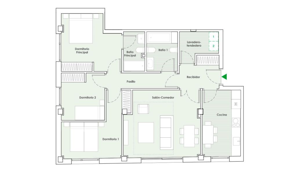 Piso de 3 Dormitorios. 86,70 m2 útiles. 121,39 m2 construidos. Garaje. Trastero. Desde 259.000€