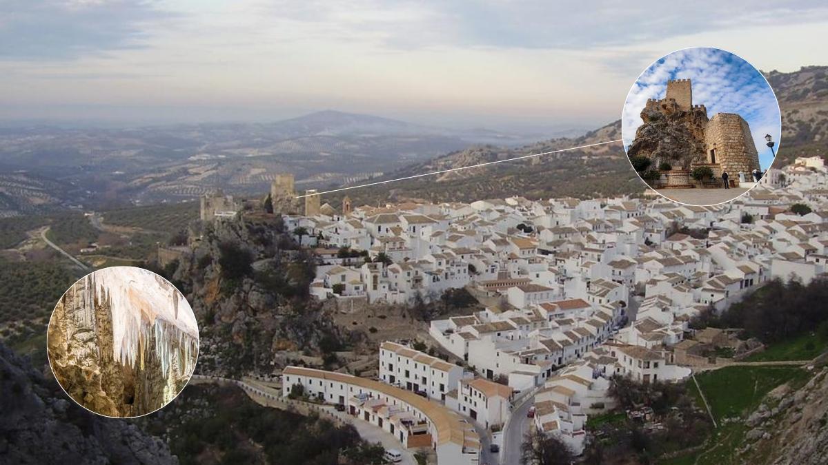Vista de Zuheros, con el castillo y la Cueva de los Murciélagos.
