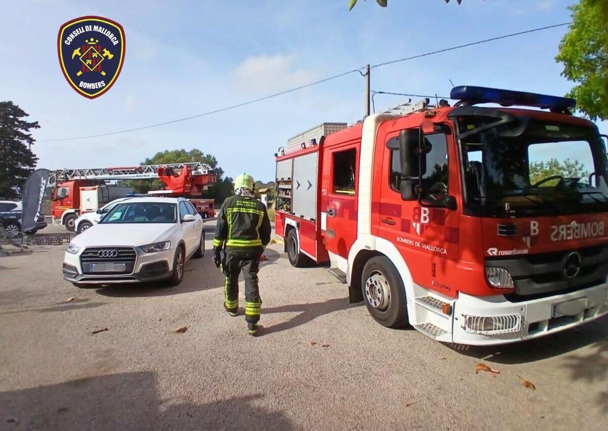 Dotaciones de los Bombers de Mallorca, durante la extinción del incendio.
