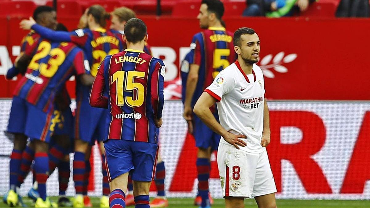 El gironí Joan Jordán es lamenta després d&#039;encaixar un gol del Barça.