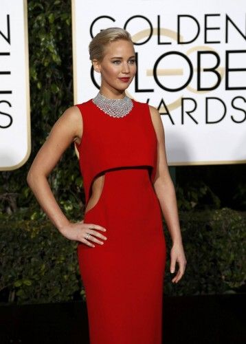 Jennifer Lawrence arrives at the 73rd Golden Globe Awards in Beverly Hills
