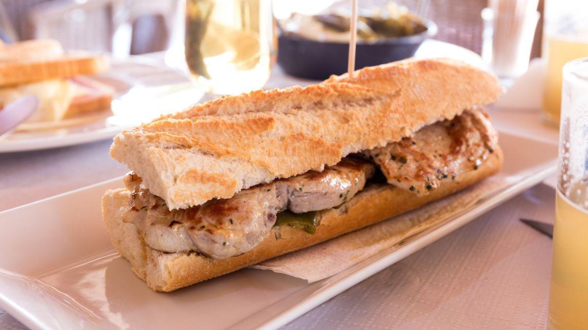 Pork loin sandwich with peppers, fast food concept