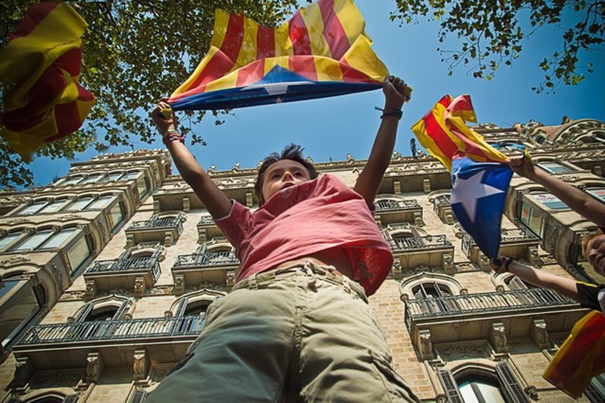 Un nen exhibeix l’estelada.