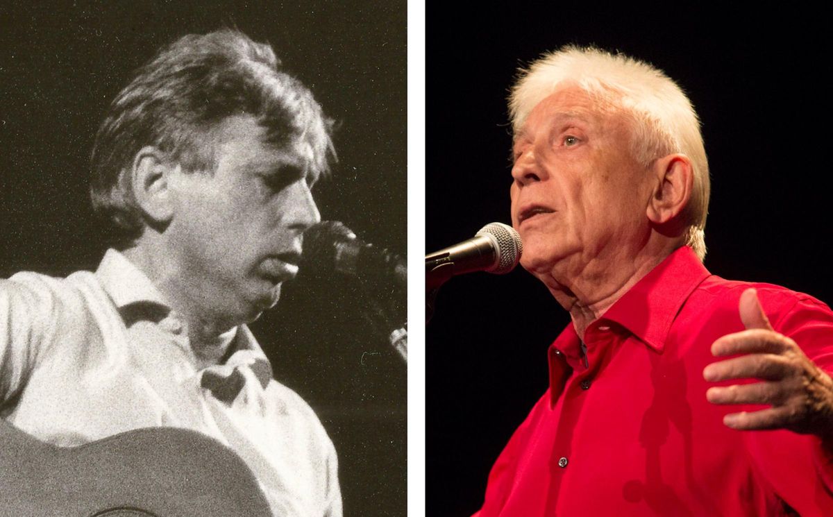 Raimon lleva décadas llenando salas de toda la Comunitat Valenciana. A la izquierda, un concierto de 1985 en Ontinyent. A la derecha, una actuación en el Gran Teatre de Xàtiva en 2015.