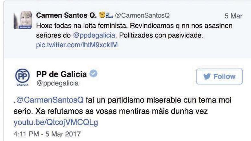 Carmen Santos provoca el enojo del PP por un tuit sobre violencia de género