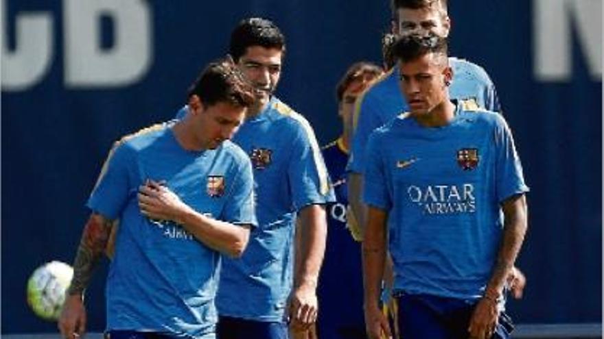 Messi, Neymar, Suárez i Piqué en el darrer entrenament dels blaugrana