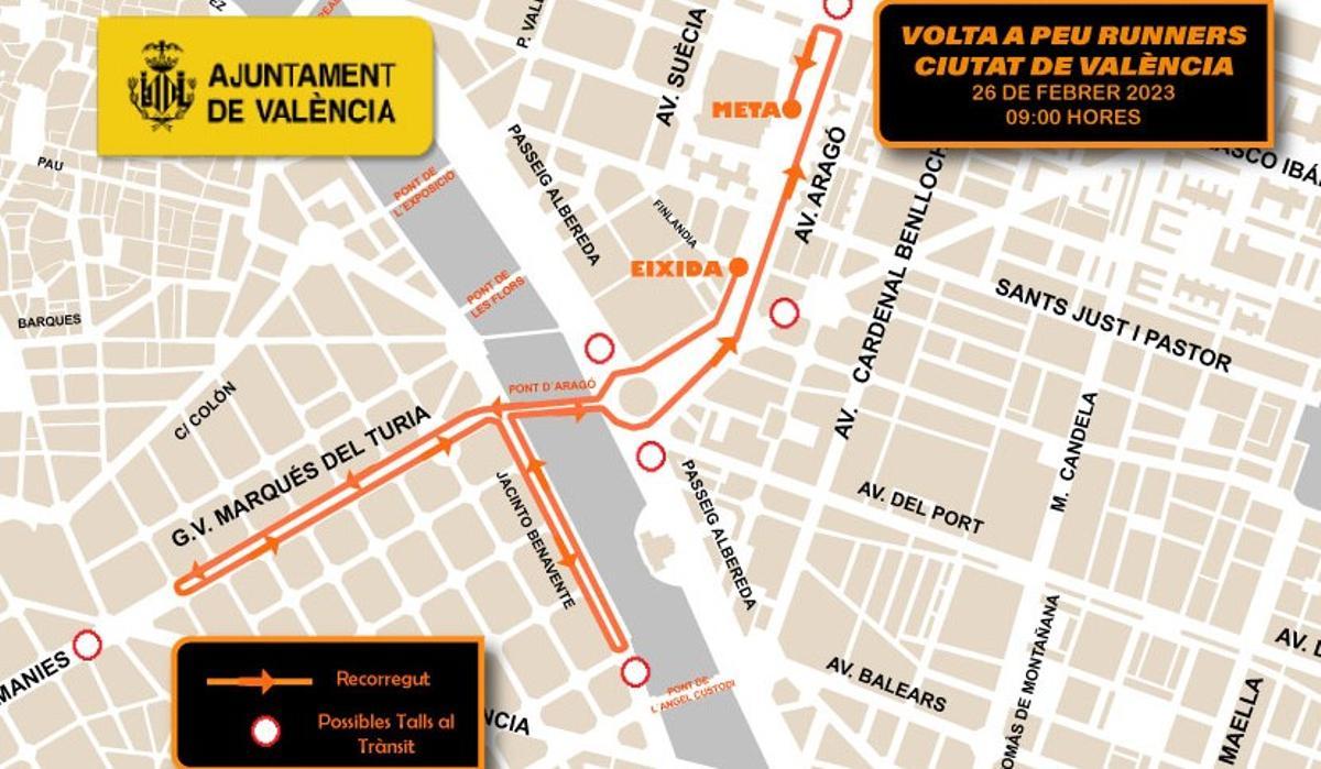 Las calles cortadas este domingo por la Volta a Peu en València