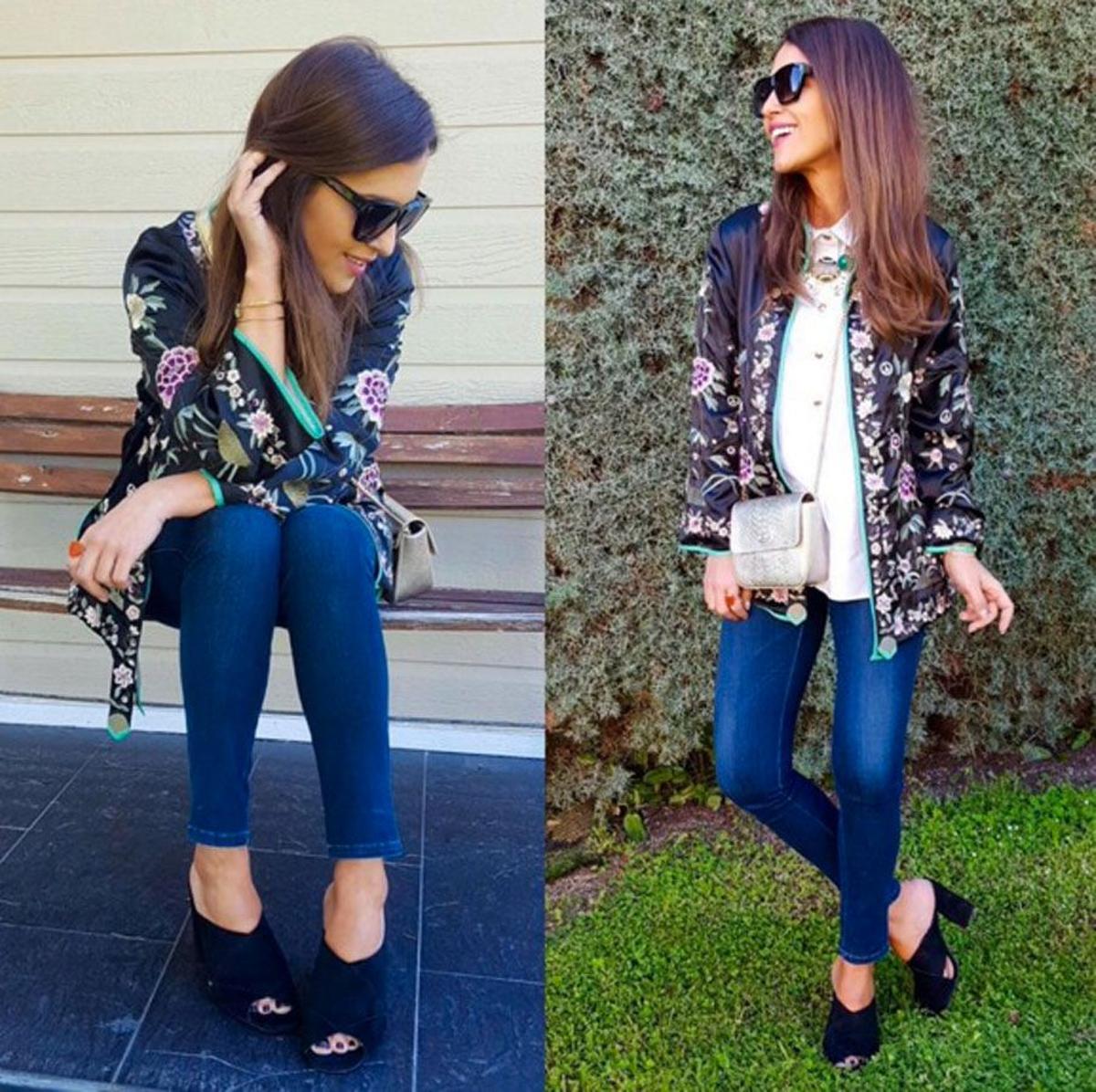 Los mejores looks de Paula Echevarría: con bomber de flores