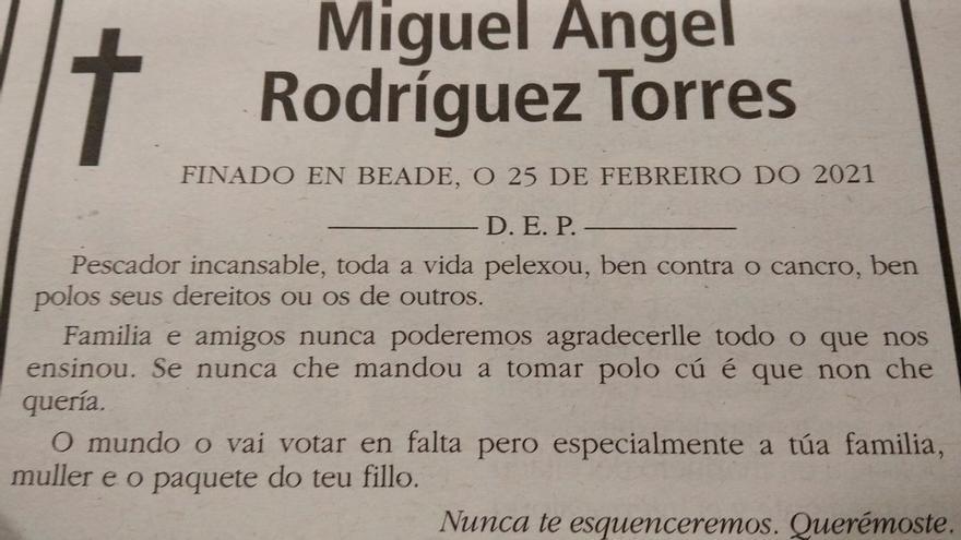 La esquela de un vigués con una forma muy particular de demostrar su cariño