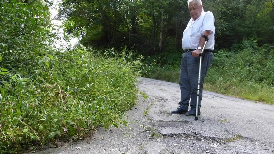 La carretera de Carbayín, comida por los baches y la maleza