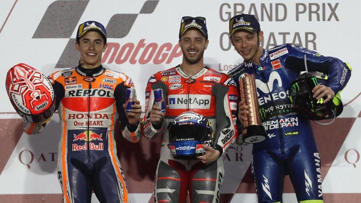 Márquez, Rossi y 'Dovi' en el podio de MotoGP