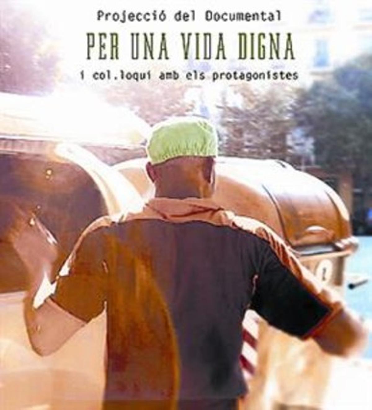 El jove gambià Mou, al davant d’una tanca, en un moment del documental ’Per una vida digna’. A sota, el cartell. El jove gambià Mou, al davant d’una tanca, en un moment del documental ’Per una vida digna’. A sota, el cartell.
