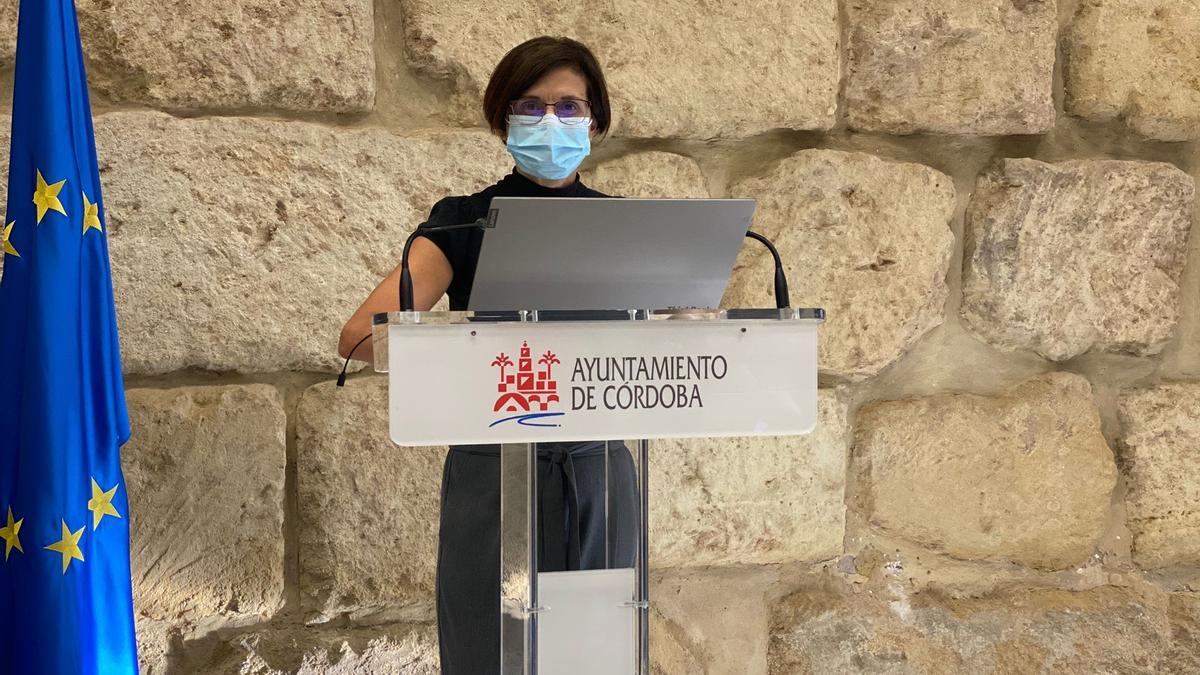 La viceportavoz municipal de IU, Amparo Pernichi, en la rueda de prensa.