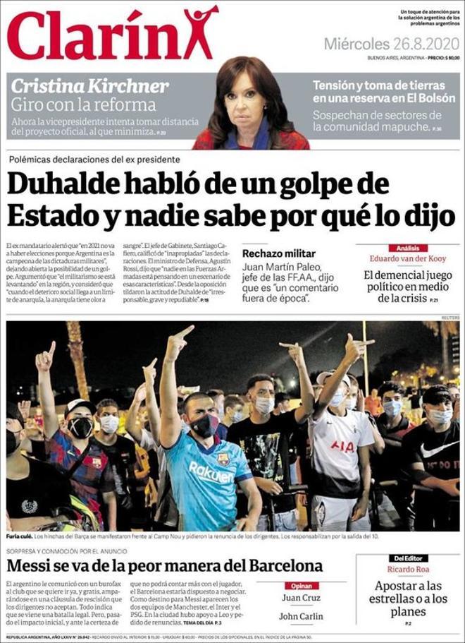 La portada del diario Clarín del 26 de agosto