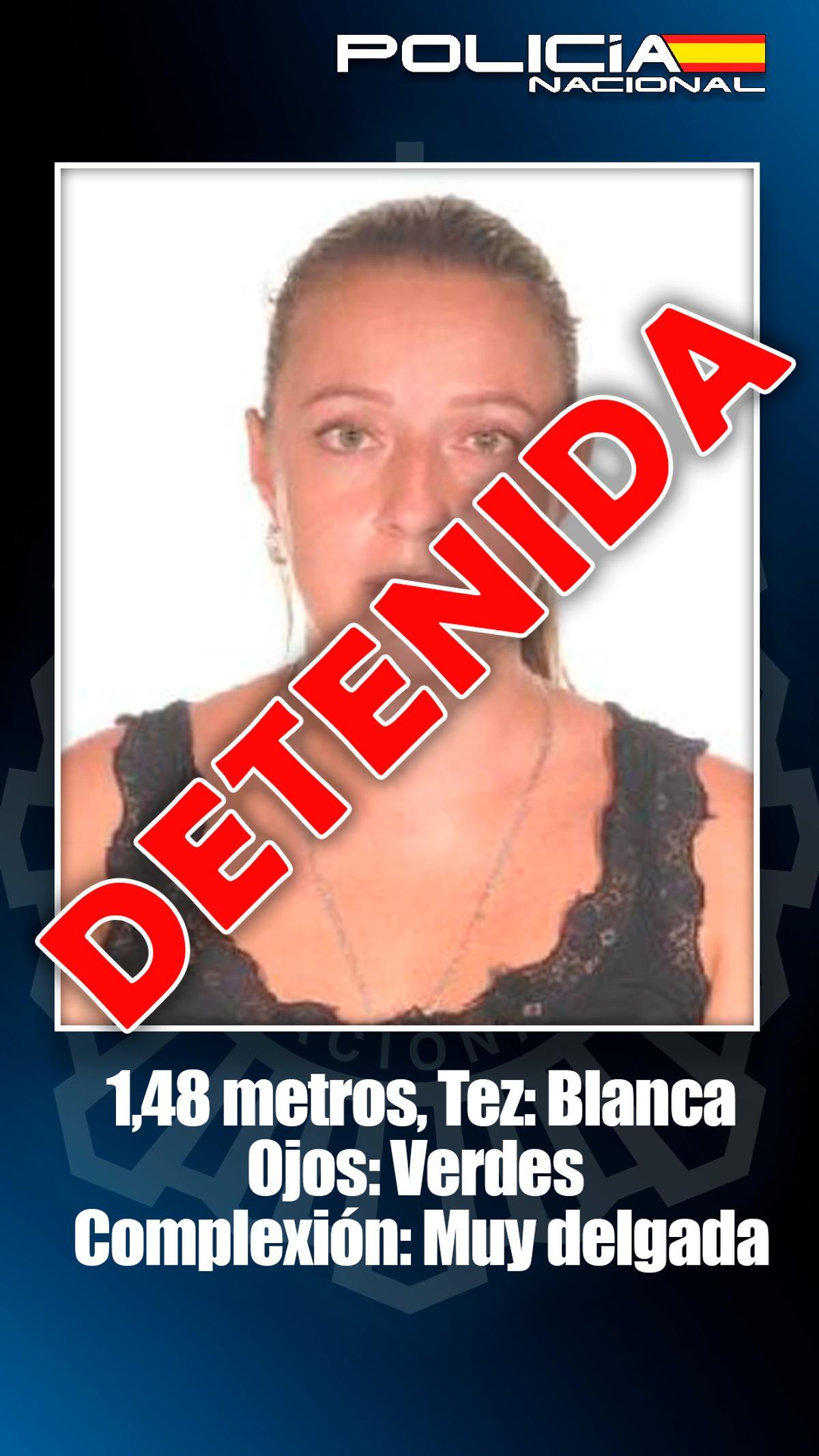 Imagen difundida por la Policía tras la captura de Viviana.