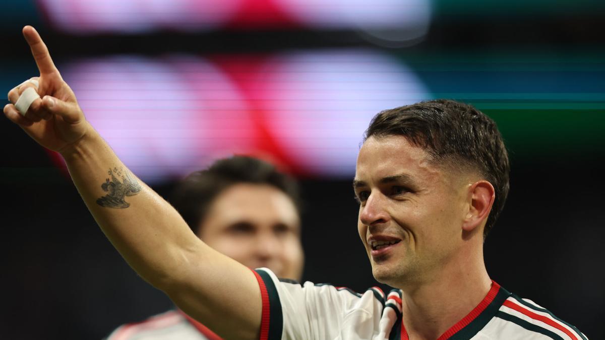 Álvaro Fidalgo de México celebra un gol este miércoles, en un partido del grupo A del Mundial de la FIFA 2026 entre República Checa y México en el estadio Azteca en Ciudad de México