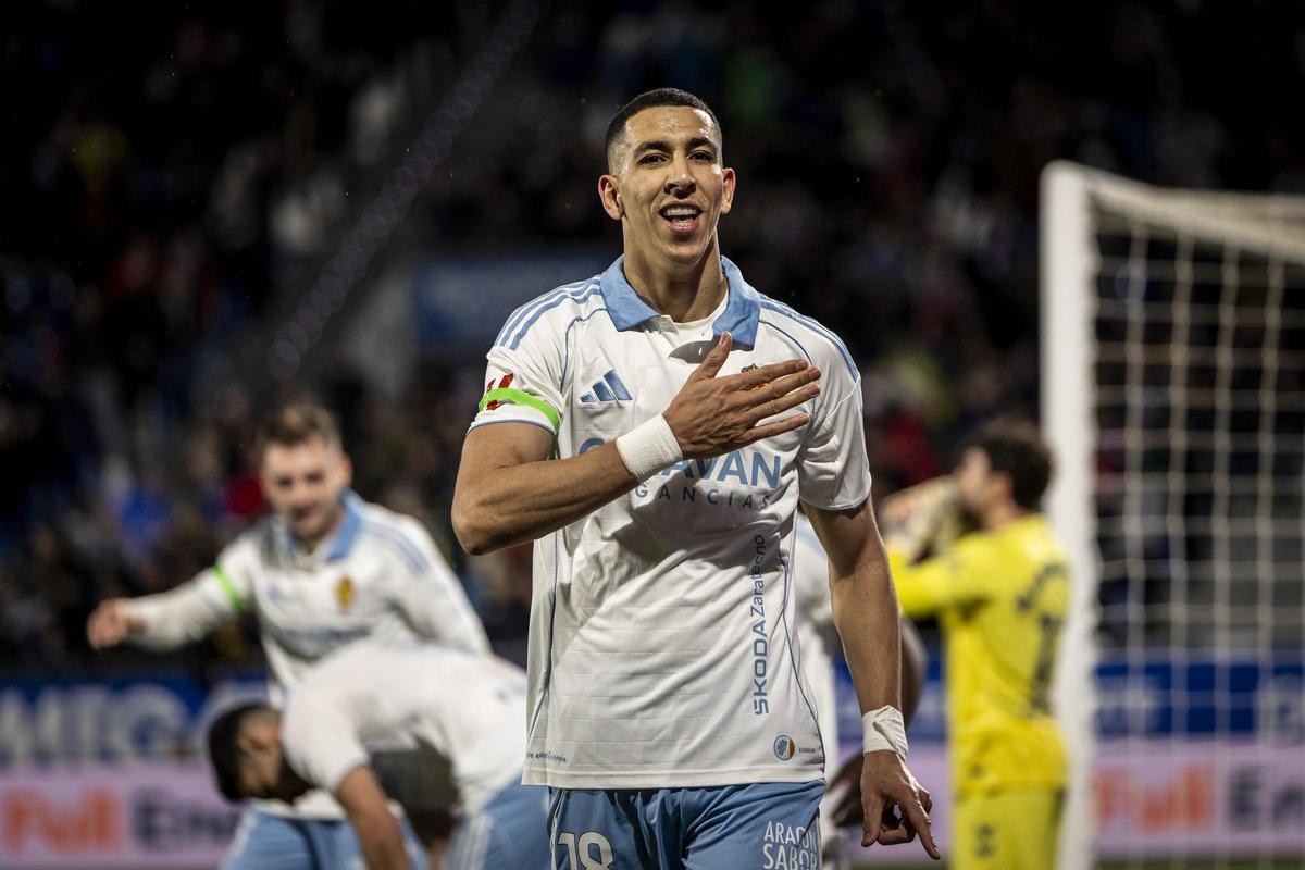El Yamiq, tras marcar el gol al Eibar en febrero pasado.