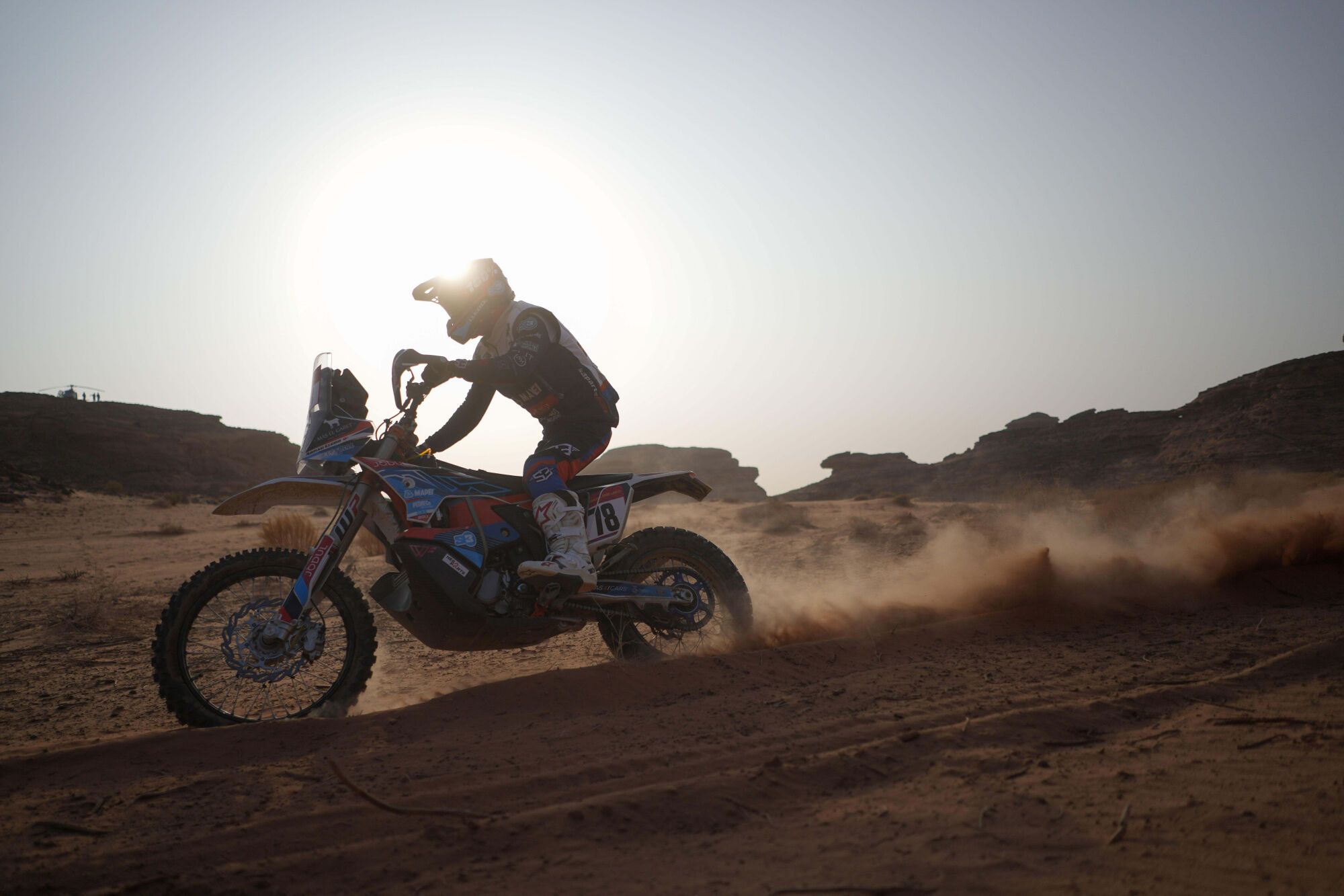 Rider Arnau Lledo competes during the third stage of the Dakar Rally with a start and finish in Alula, Saudi Arabia, Tuesday, Jan. 6, 2026. (AP Photo/Thibault Camus)