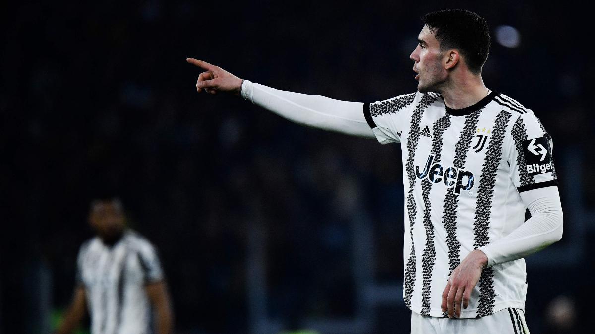 Vlahovic, durante el partido ante la AS Roma