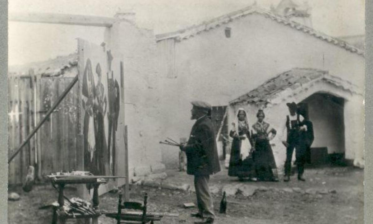 Sorolla pintando uno de los bocetos de su Visión de España.