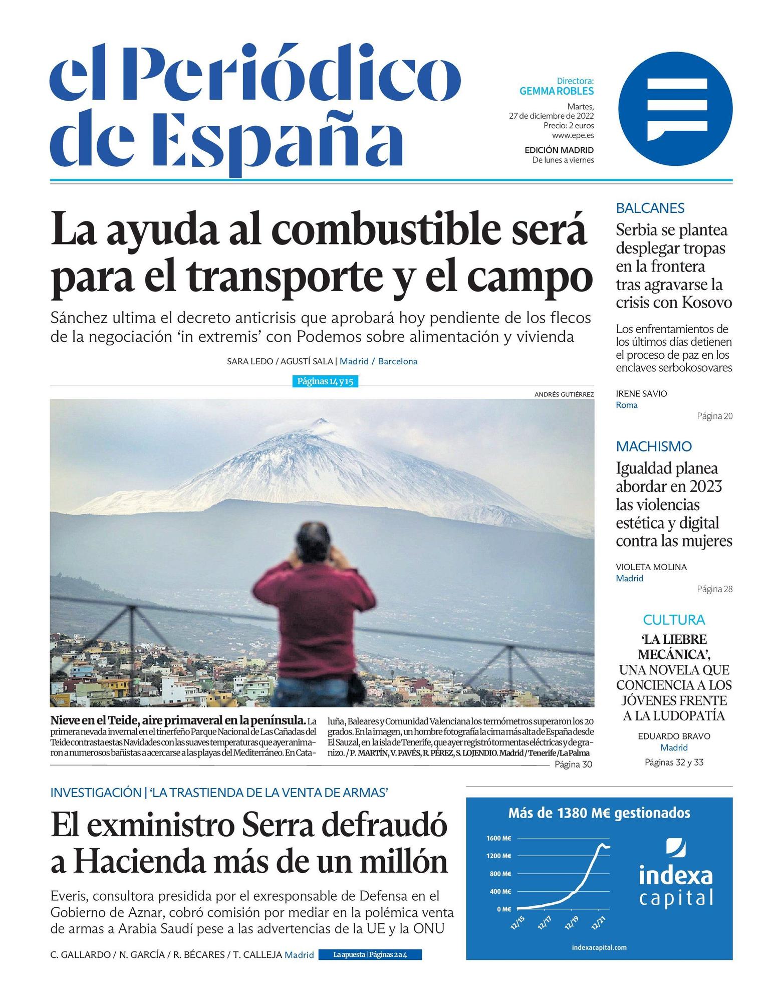 EL PERIÓDICO DE ESPAÑA de hoy martes 27 de diciembre de 2022