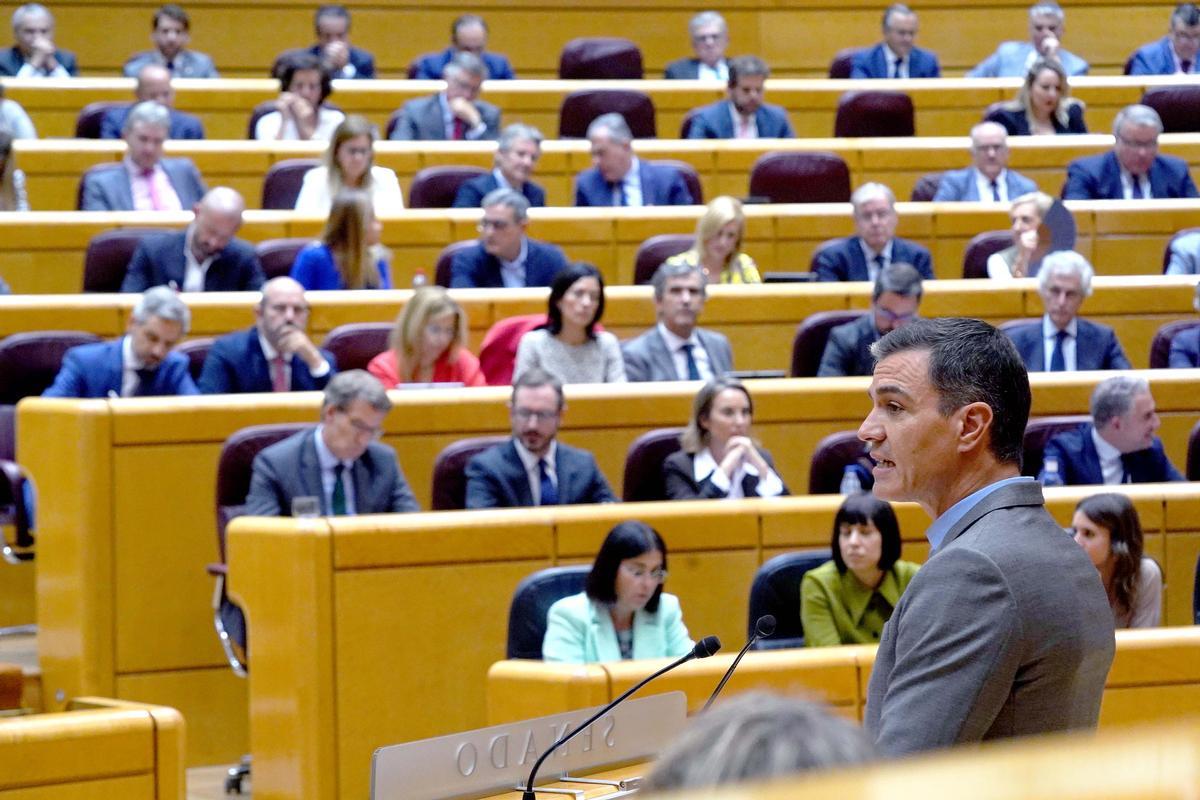 El presidente del Gobierno, Pedro Sánchez, durante el pleno del Senado.