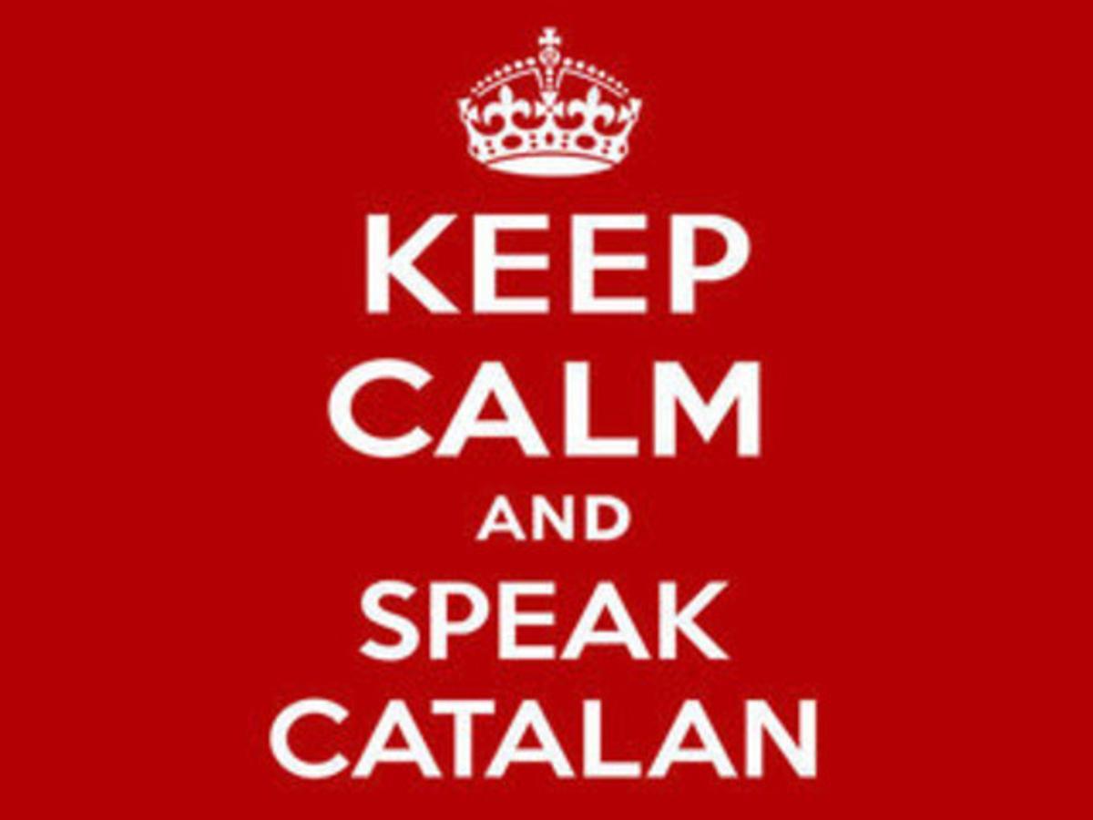 Cartell amb el lema ’Keep calm and speak catalan’.