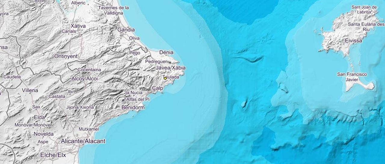 Mapa de l’IGN que situa el sisme a Teulada