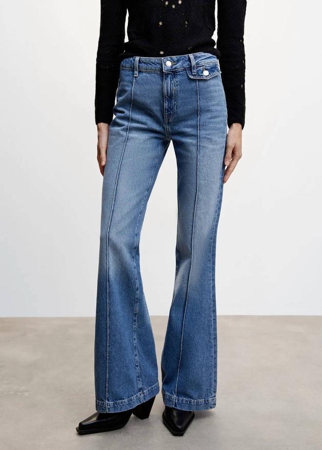 Jeans Wideleg tiro alto costuras