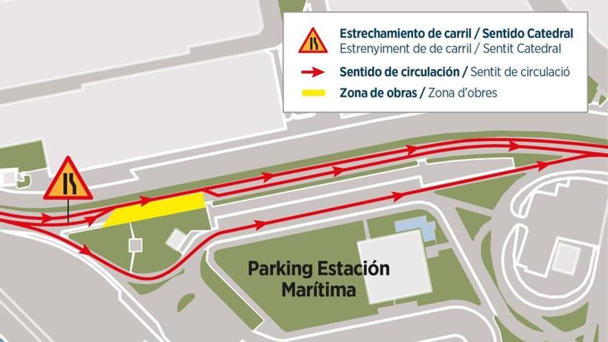 Cierre provisional al tráfico de un carril frente a las Estaciones Marítimas 2 y 3 del puerto por las obras en el Paseo Marítimo