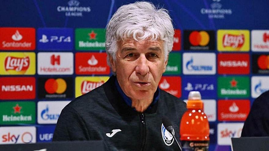 El técnico de la Atalanta, Gasperini, durante la rueda de prensa del partido ante el Valencia.