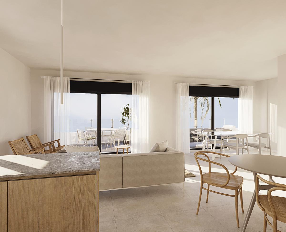 Salón con terraza Promoción Obra Nueva Casares Bay (1)