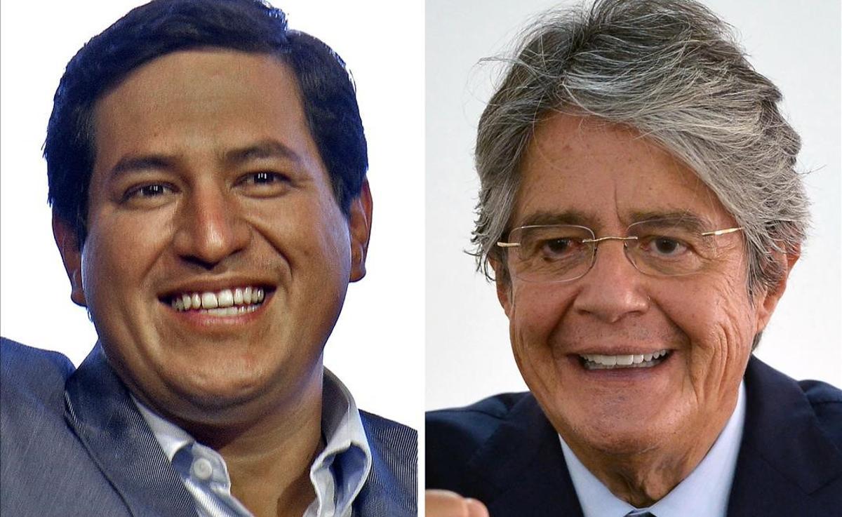 Los ecuatorianos acuden a las urnas entre la apatía y la desconfianza. En las fotos, Andrés Arauz (izquierda) y Guillermo Lasso, candidatos a la presidencia de Ecuador.