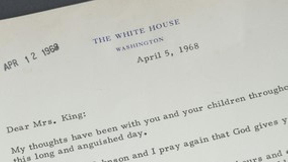 Handout photo of a letter from President Johnson to the widow of Martin Luther King Jr.