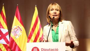 La nova presidenta de la Diputació de Barcelona, Lluïsa Moret, en roda de premsa.