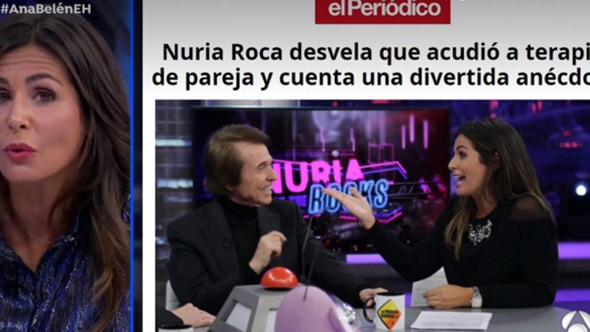 Momento de 'El Hormiguero' en el que Nuria Roca destaca que el titular de EL PERIÓDICO sobre su terapia de pareja fue el que más le gustó.