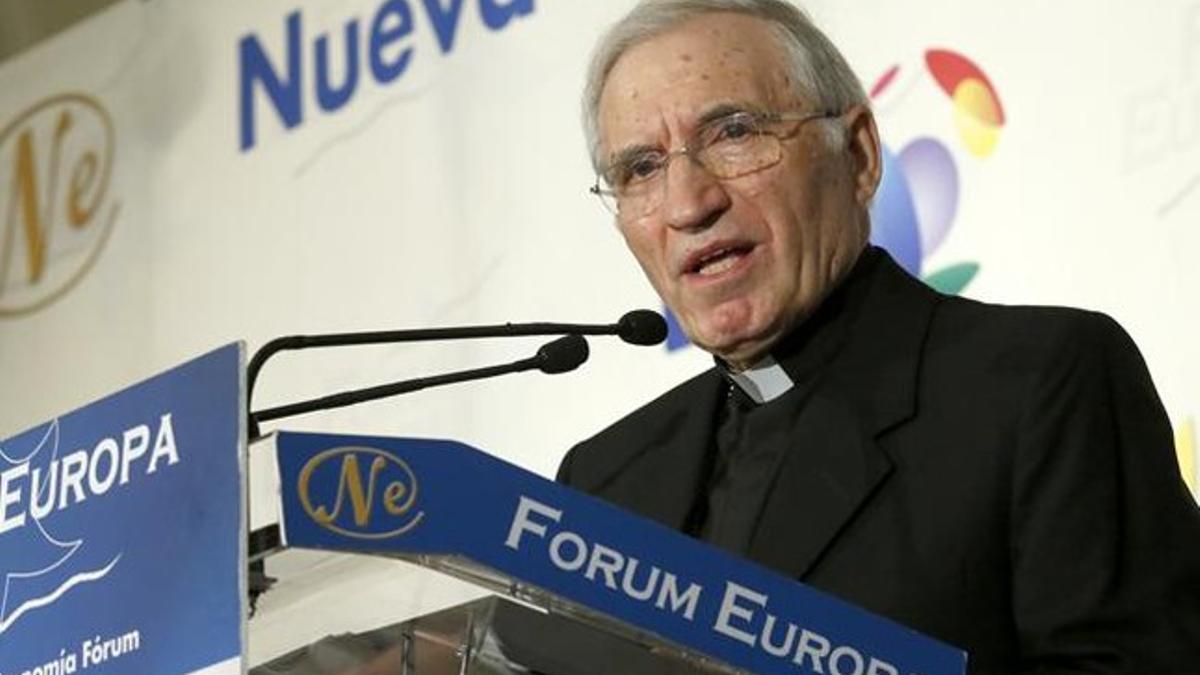 El cardenal Rouco Varela, este viernes, en una conferencia en Madrid.