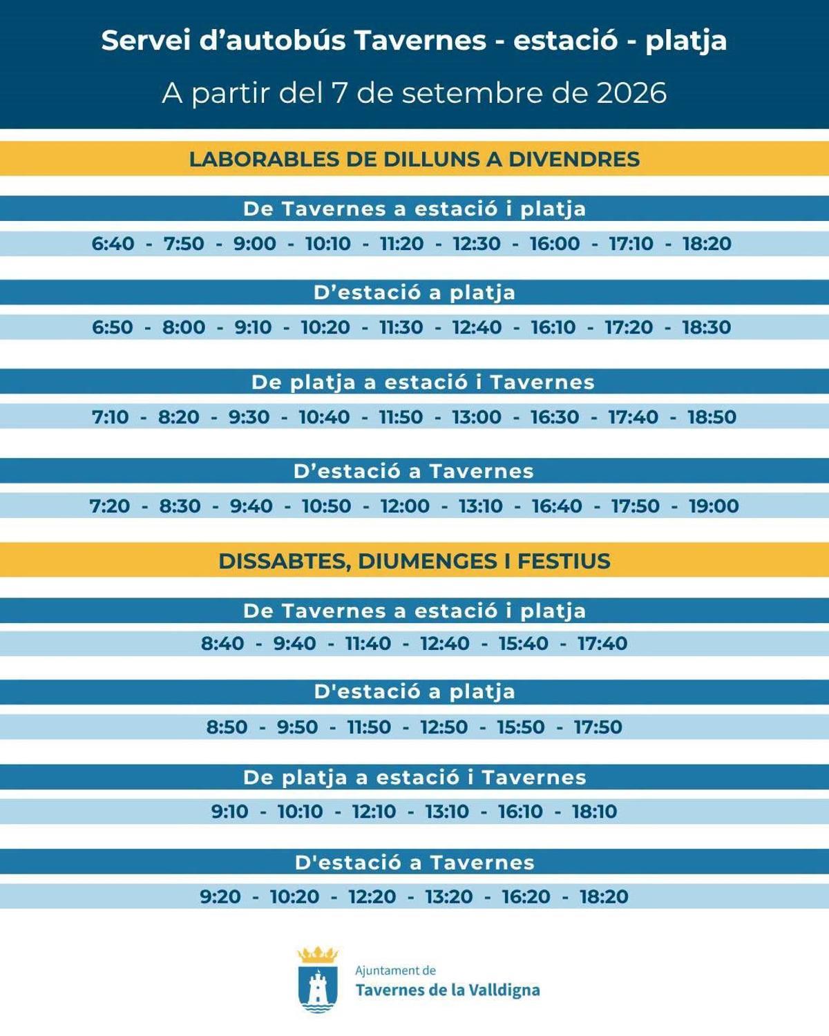 Horario de autobuses a partir del 7 de septiembre.