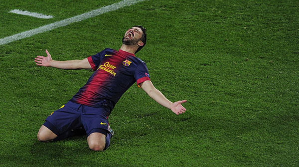 David Villa, eufòric al marcar contra el Milan.