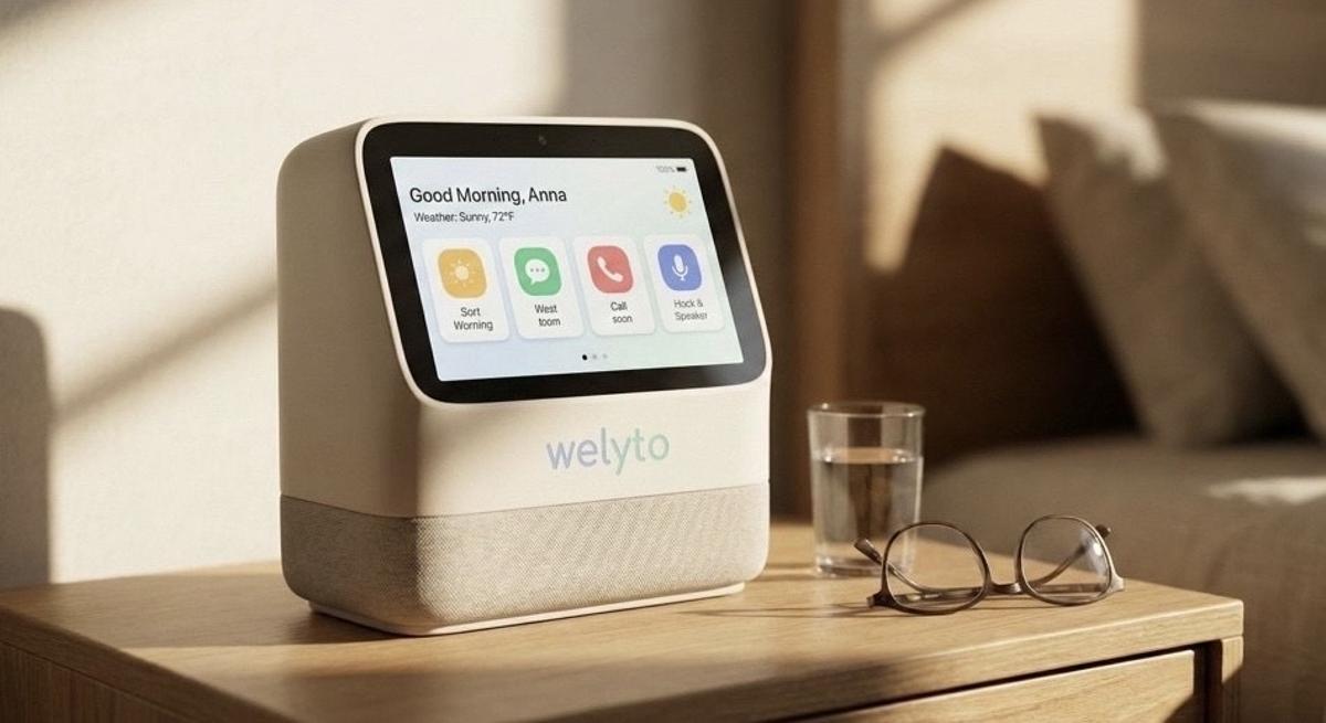 Recreación del diseño inicial del dispositivo de Welyto como asistente para ancianos en sus hogares o en residencias.