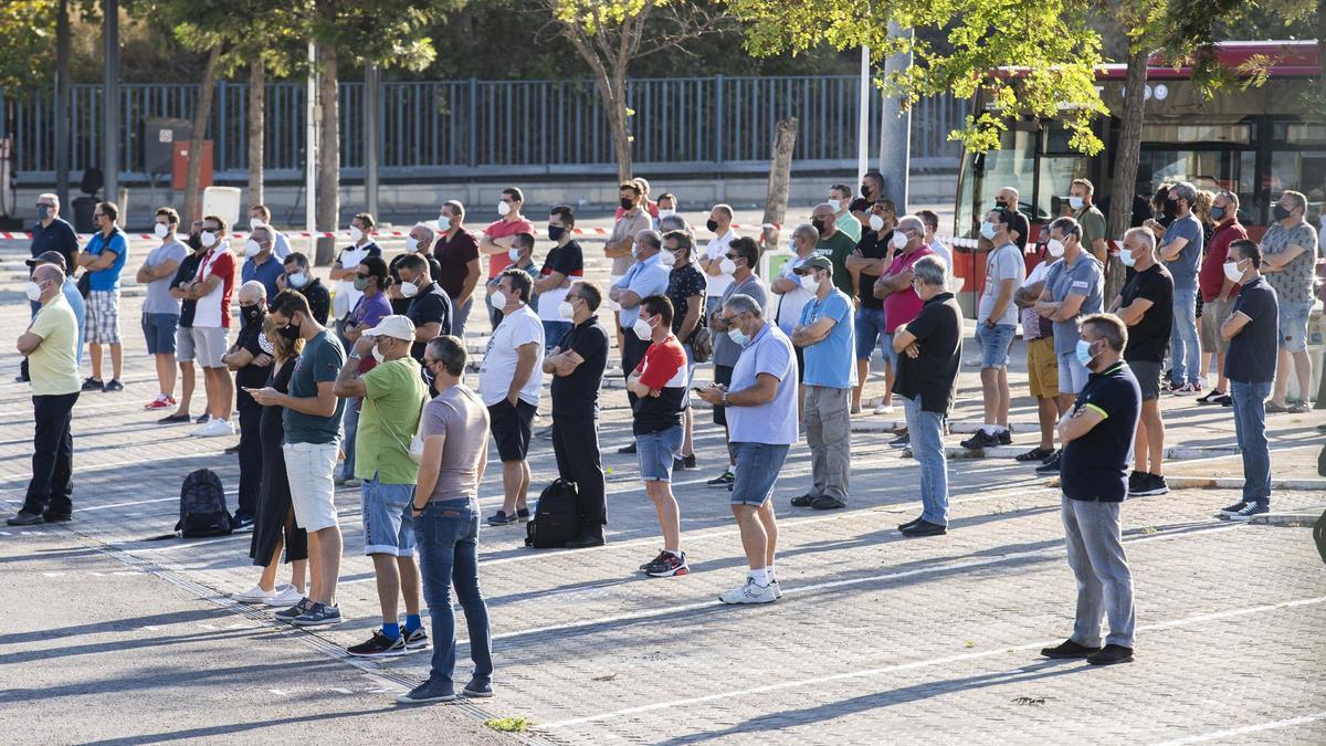 Asamblea de trabajadores de la EMT en las cocheras de San Isidro, en septiembre de 2020.