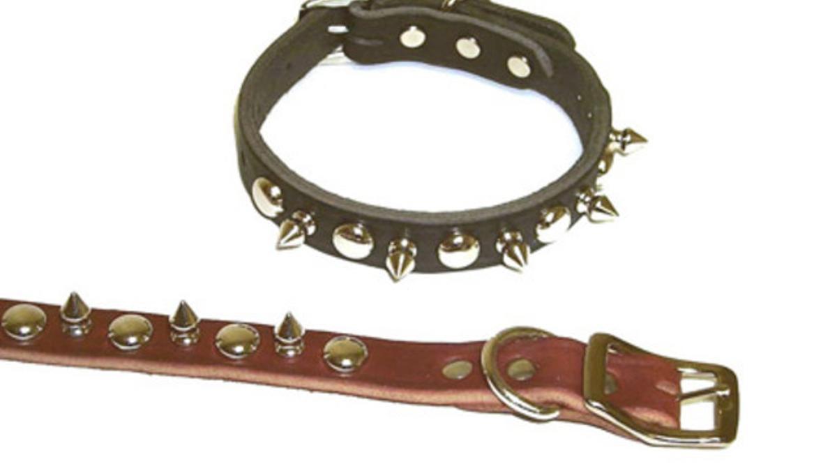 Ejemplo de un látigo y un collar de los que se usan para prácticas sadomasoquistas.