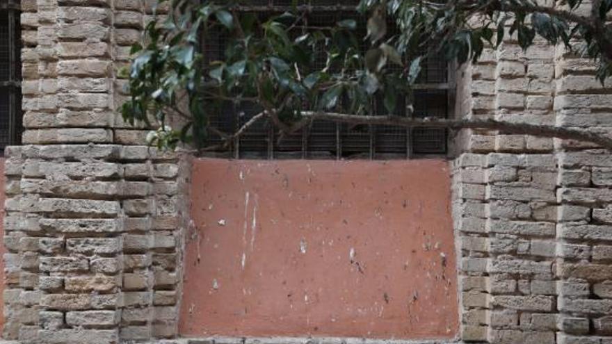 Dos palomas en los vanos de una ventana del edificio.