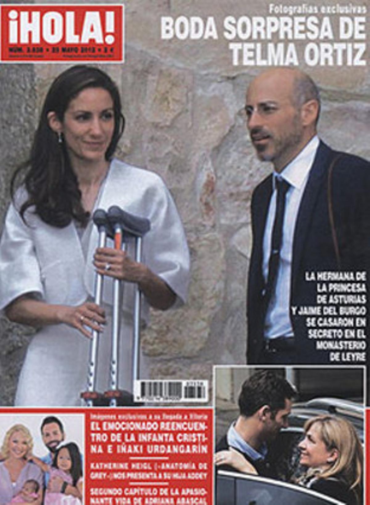 Portada d’aquesta setmana de la revista ’¡Hola!’, amb l’exclusiva del casament de Telma Ortiz. Portada d’aquesta setmana de la revista ’¡Hola!’, amb l’exclusiva del casament de Telma Ortiz.