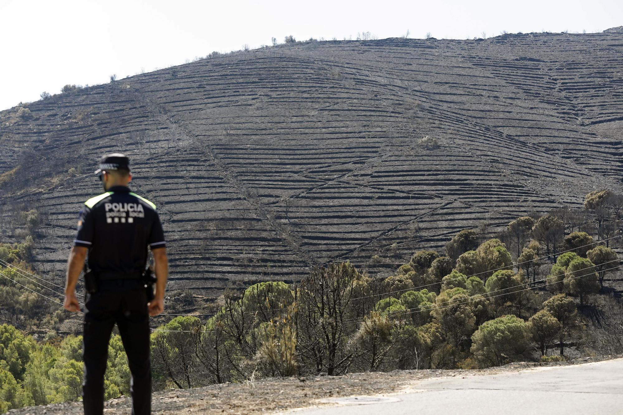 Treballs d'extinció i els danys de l'incendi de Llançà