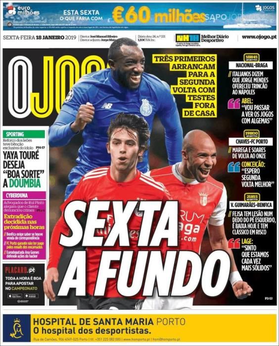 Portada O JOGO viernes 18 de enero 2019