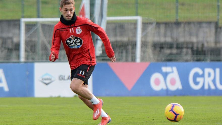 Fede Cartabia, en un entrenamiento del Dépor.