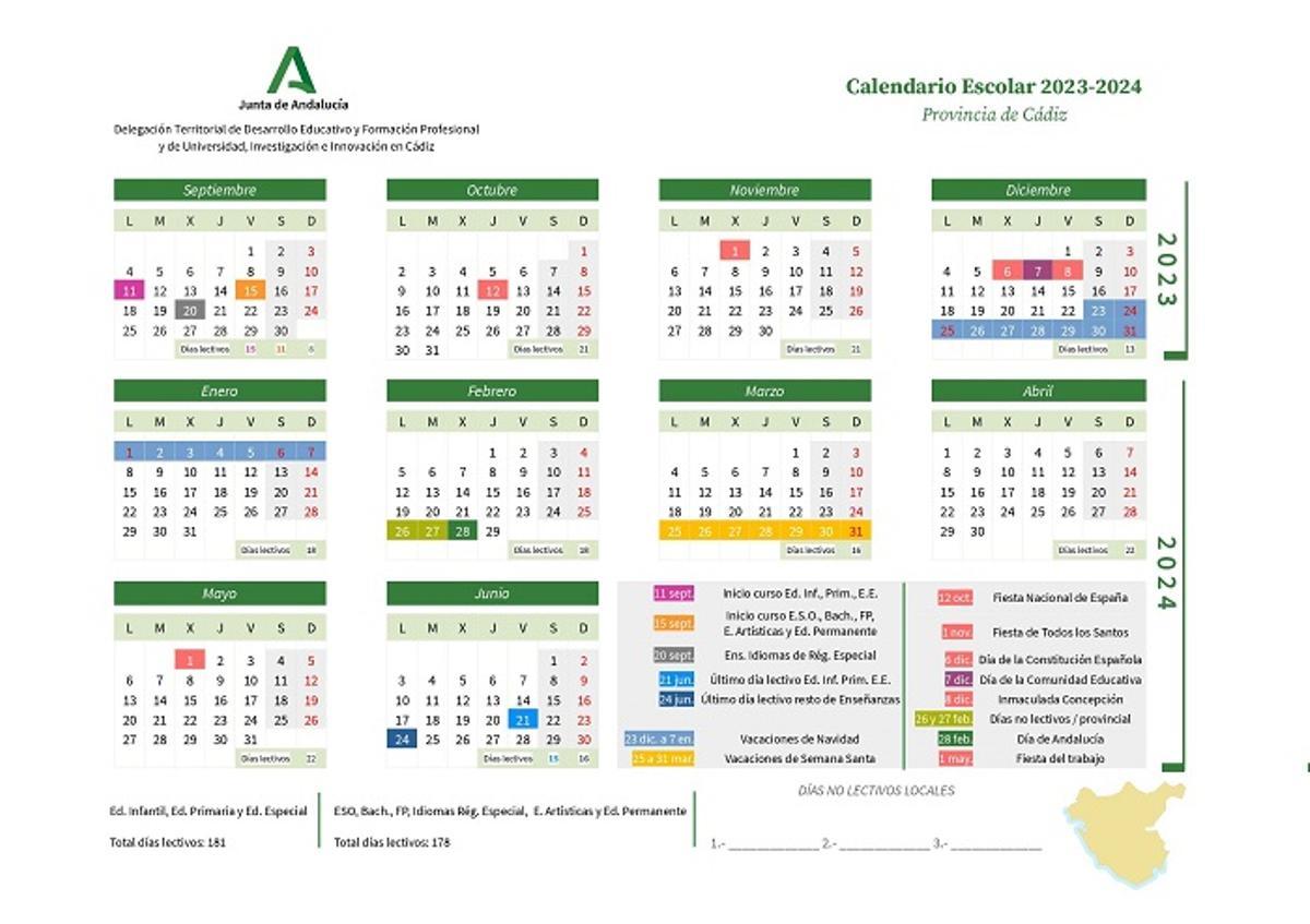 Calendario escolar 2023/24 de Cádiz.